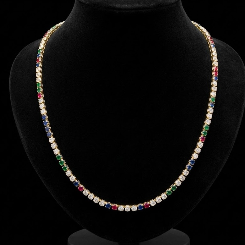 Brand New 14k Gold Filled MultiGem 3a Cz Tennis Necklace